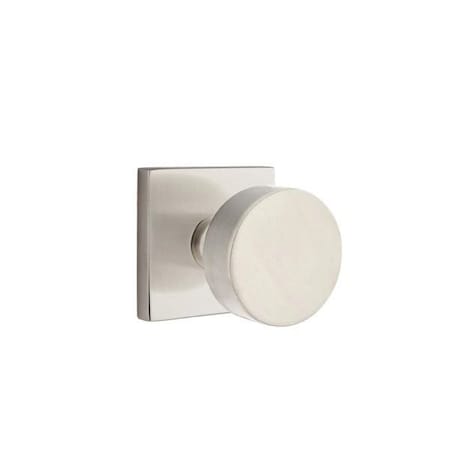 Emtek Round Knob 2-3/8 in Backset Privacy With Square Rose for 1-1/4 in to 2 in Door Satin Nickel Finish 5210ROUUS15